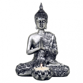Buddha con Portalumino in Color Argento